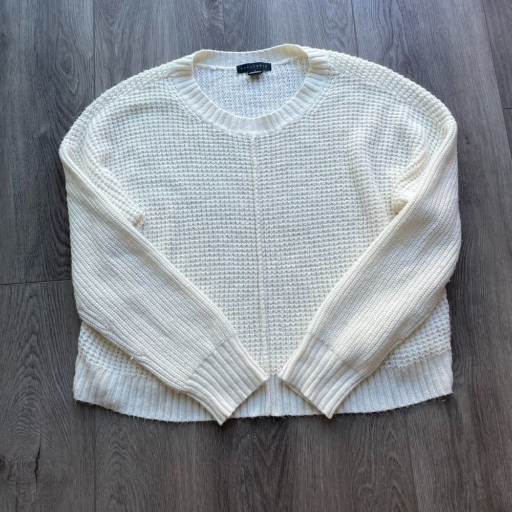 SANCTUARY CLOTHING WAFFLE KNIT IVORY OFF WHITE CREWNECK OVERSIZED SWEATER SMALL